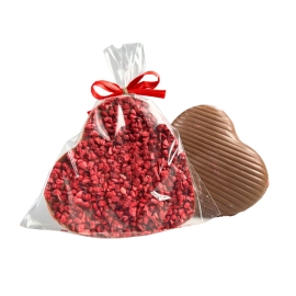 Serce czekolada mleczna z grysem malinowym 50g